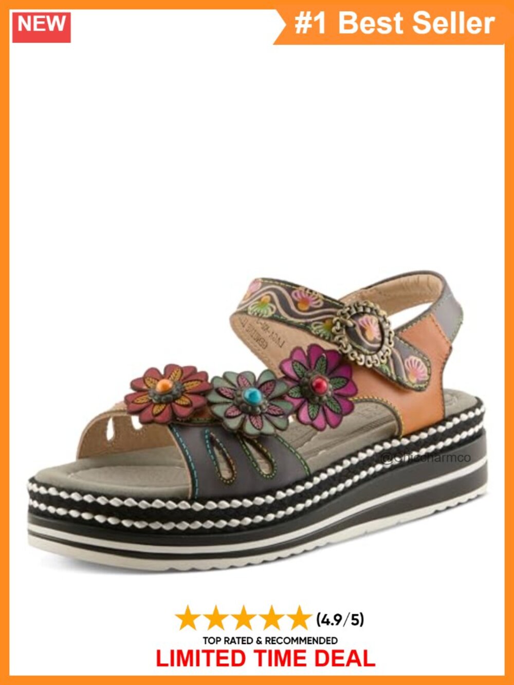 Hand Painted Leather Slide Sandals with Arch Support Flexible Sole